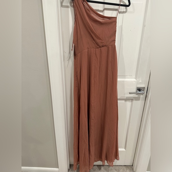 NWT Birdy Grey Kira Dress -Chiffon Desert Rose one shoulder with slit & pocket - Picture 6 of 7
